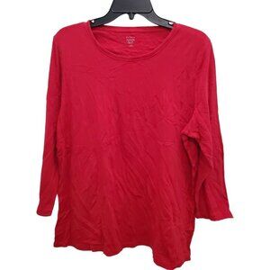 Kim Rogers Perfectly Soft Women's Red 100% Cotton Basic Long‎ Sleeve Tee Size XL